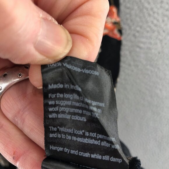 Masai Top Womens Large Black Floral Cap Sleeves V Neck Pullover Relaxed Blouse - Picture 6 of 9